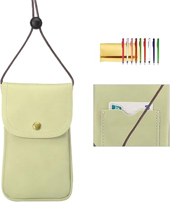 Cell Phone Neck Pouch, Techcircle PU Leather Carrying Bag with Credit Card Holder Adjustable Strap, Small Travel Purse for iPhone 11 XR XS Max SE 8 7 6 Plus, Galaxy S10 S7 Edge A10 J7, Moto G6 Green
