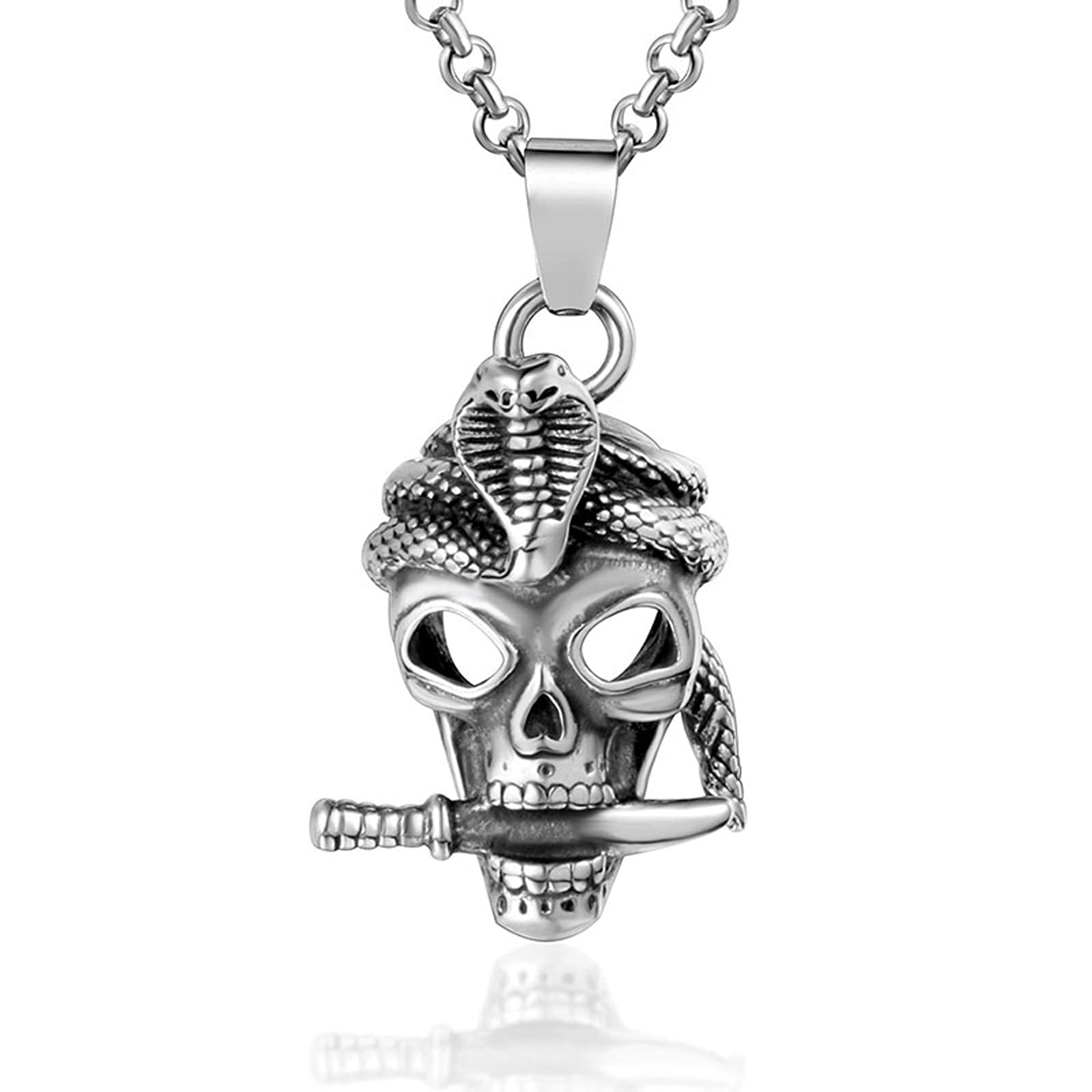 Collier tête de mort en acier titane pour affirmer son style masculin