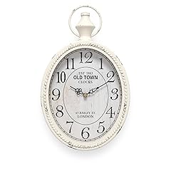 Menterry Small Retro Oval Wall Clock, Antique Old Design, White Vintage Style, Battery Operated photo Menterry Small Retro Oval Wall Clock, Antique Old Design, White Vintage Style, Battery Operated