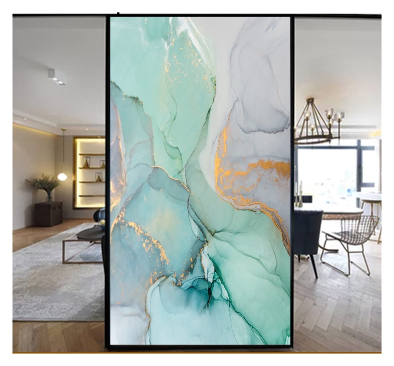 Stained Glass Window Film Windows Film Decorative Marble Style Stained Glass Window Stickers No Glue Static Cling Frosted Window Cling Tint(Pattern A,60x200cm WxH)