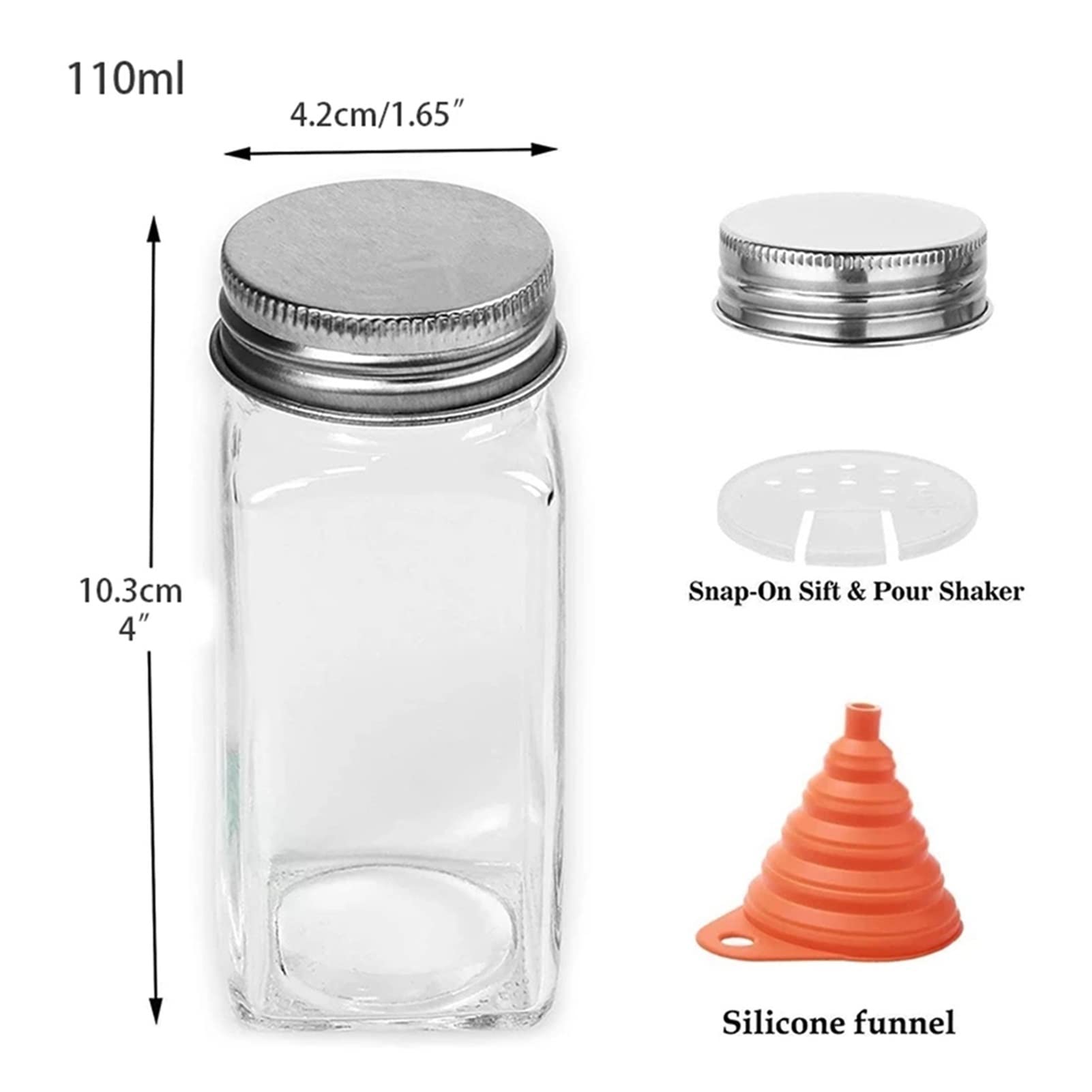 12-teiliges Salz- und Pfefferstreuer-Glas-Gewürzglas-Kanister-Set für die Küche, Gewürzbox, Küchenaufbewahrung mit Trichter und Etiketten