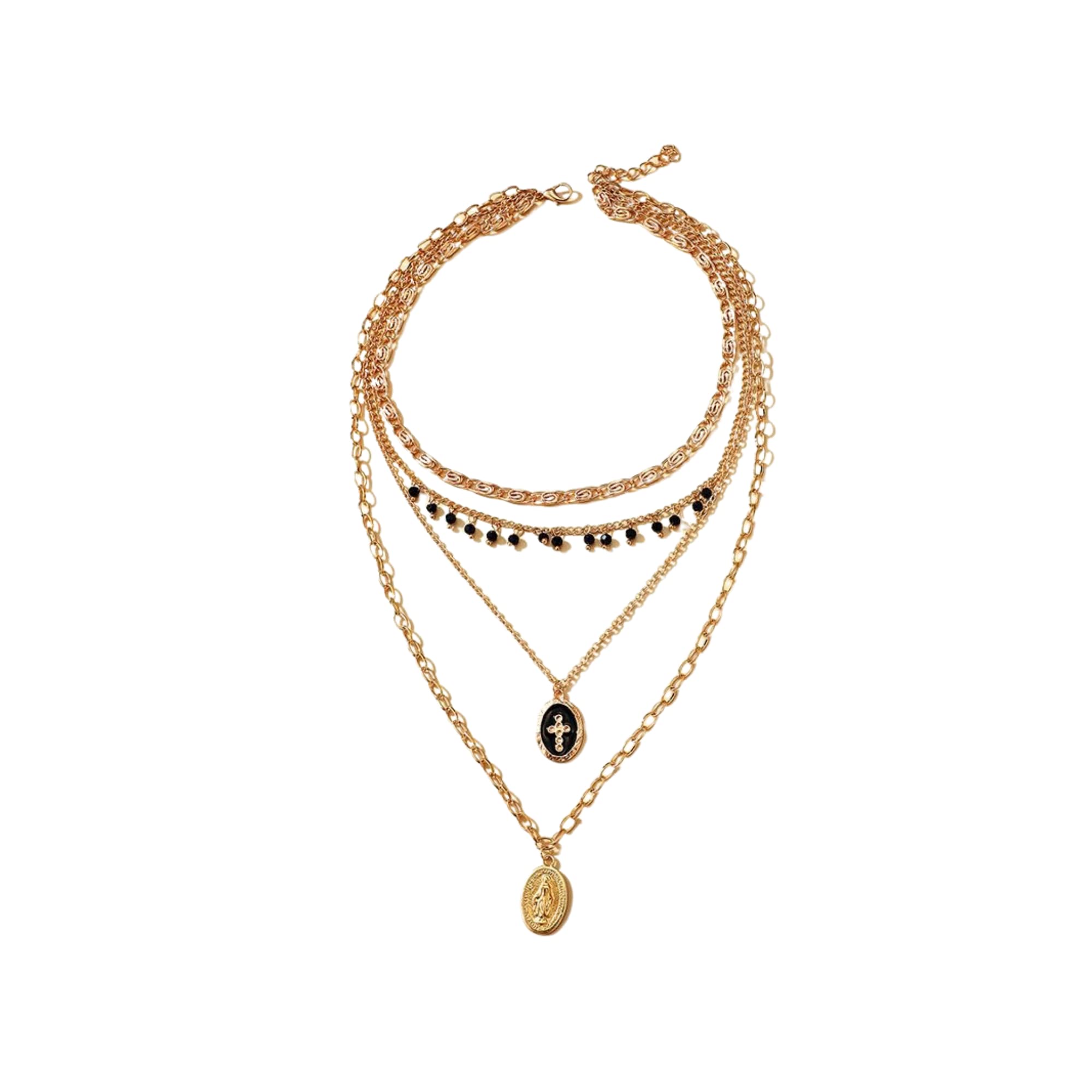 Destiny Jewels Layered Black Beaded Religious Gold Plated Necklace For Women & Girls (B09W9XNWFP) Amazon Price History, Amazon Price Tracker