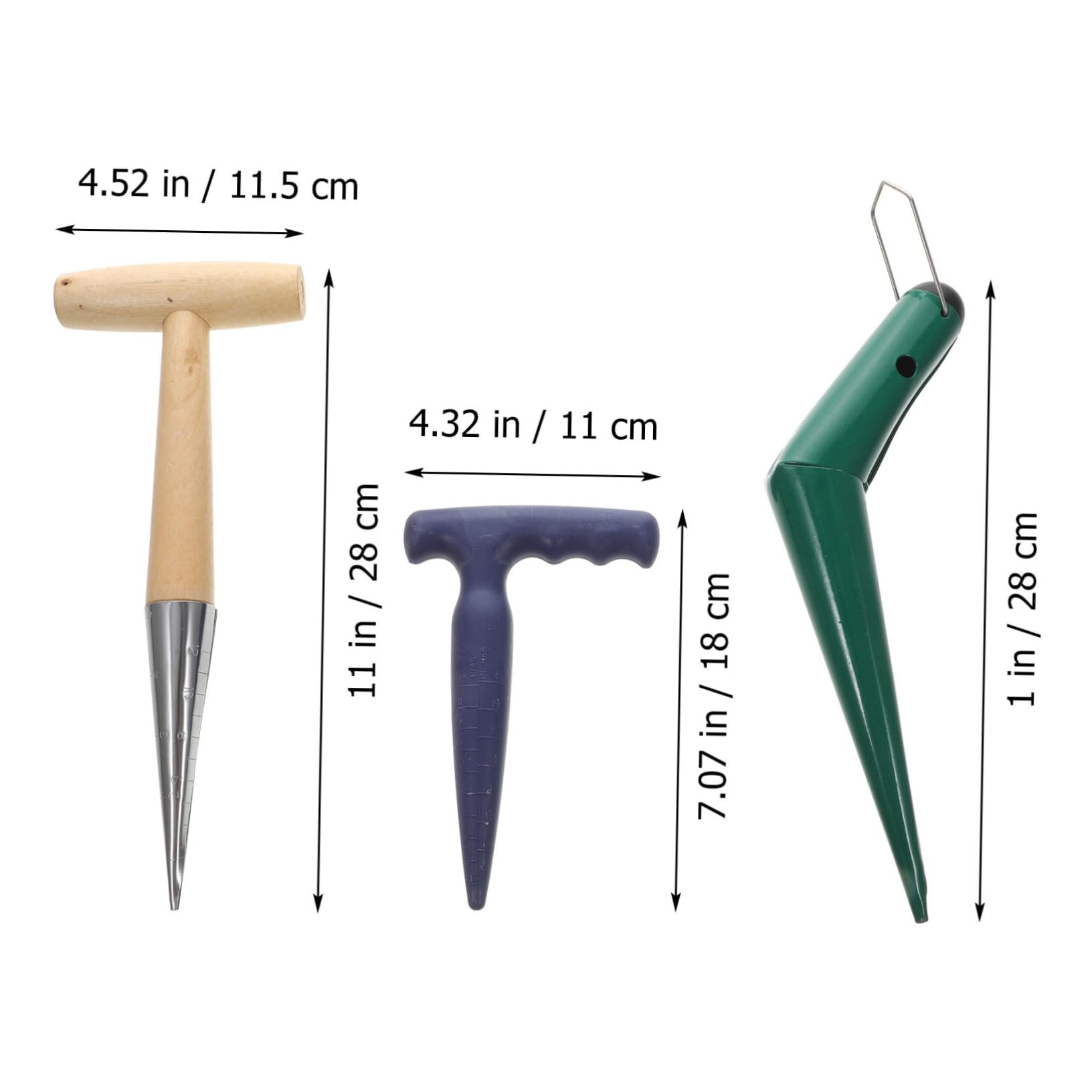 Happyyami Gardening Hole Punch Tool 3-Piece Set for Planting Durable Cultivator Dibbler