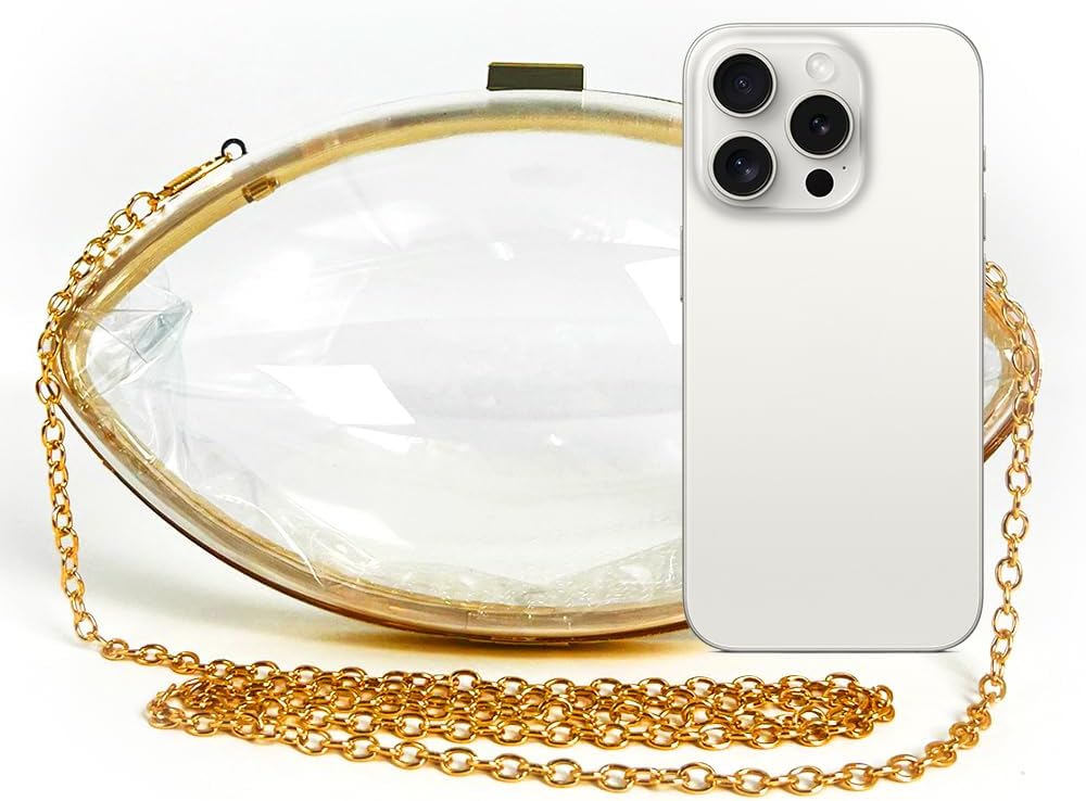 Clear Football Purse For Women Football Shaped Purse Crossbody Bag Acrylic Clutch Purse - Image 2