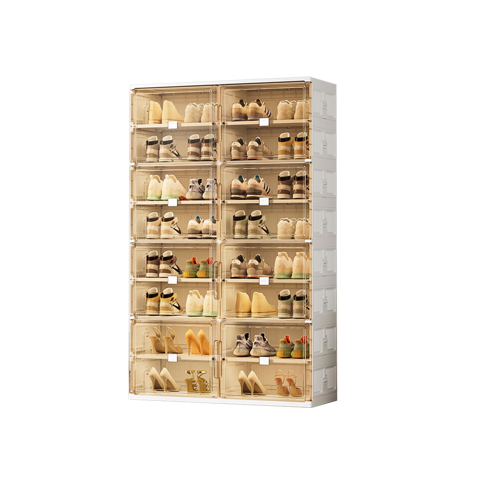 wesimple 32 Pairs Shoes Storage Cabinet of 3-Step Fast Installation,Plastic Shoe Rack with Clear Magnetic Door for Display, Shoe Organizer for Sneaker