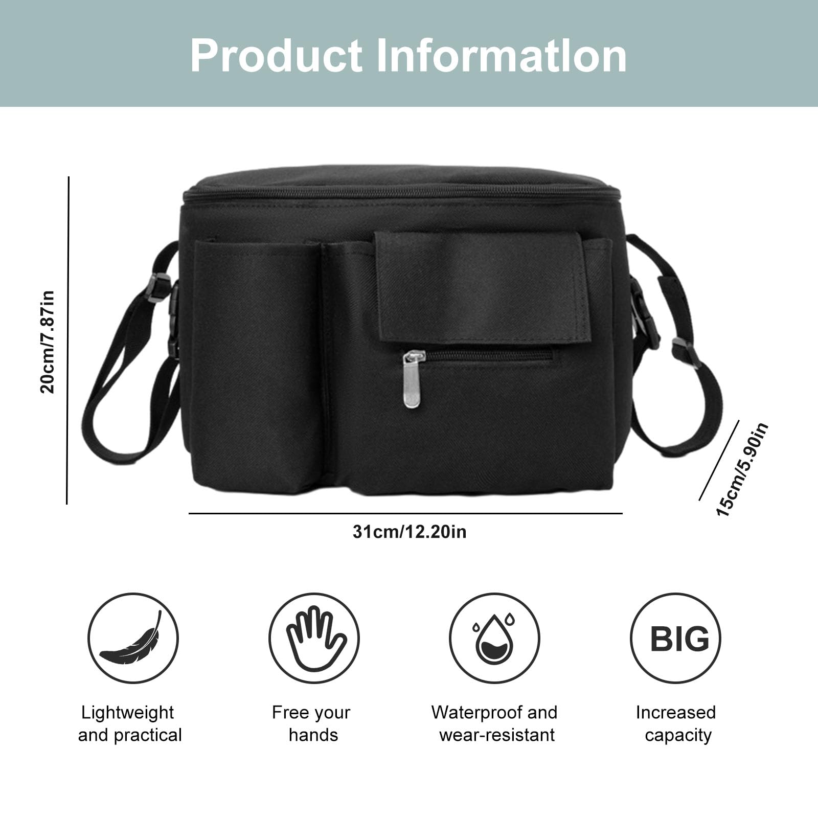 Borsa per Passeggino with cup Holders, Universale Organizer per Carrozzina Neonato, Portaoggetti Impermeabile, Multifunzione Borsa Cambio Neonato per la raccolta di Salviette, Pannoli, Merenda