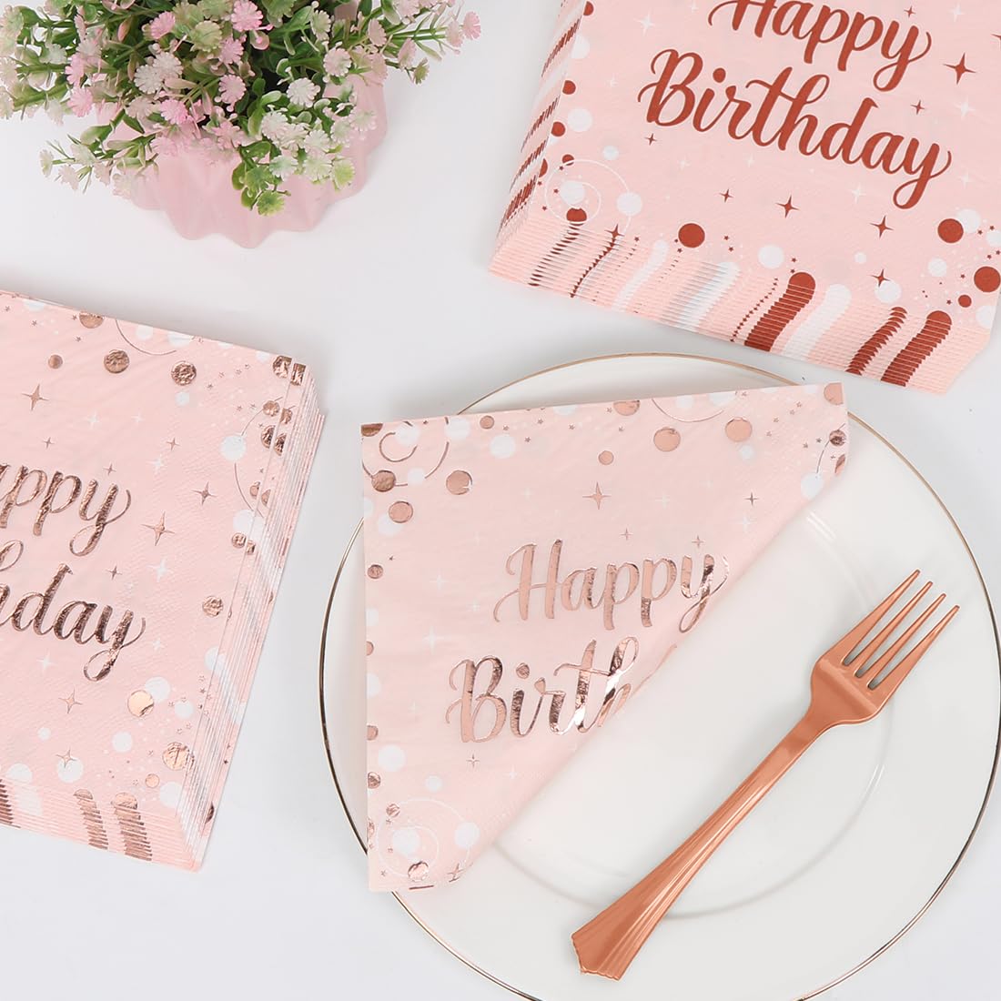 Lot De 40 Serviettes Papier Anniversaire - Motif Happy Birthday, 33x33 Cm Déplié - Décoration De Table Pour Fêtes Et Célébrations