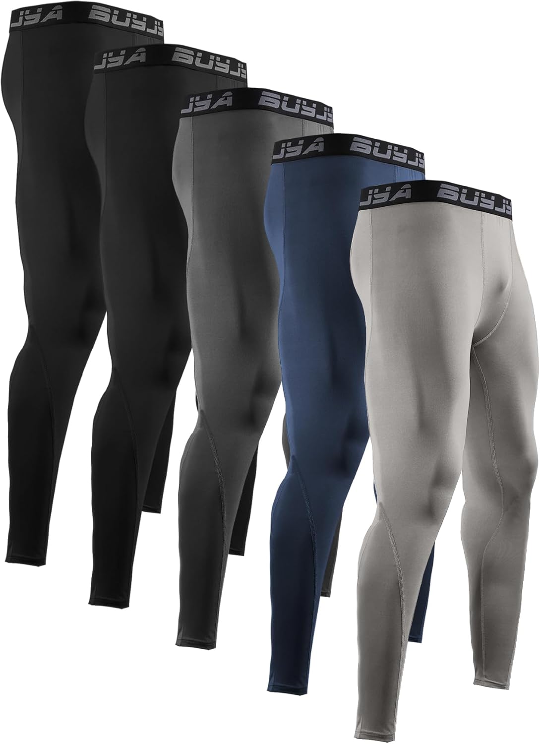 BUYJYA 3 or 5 Pack Men's Compression Pants Running Tights Workout Leggings Athletic Cool Dry Yoga Gym Clothes Gift