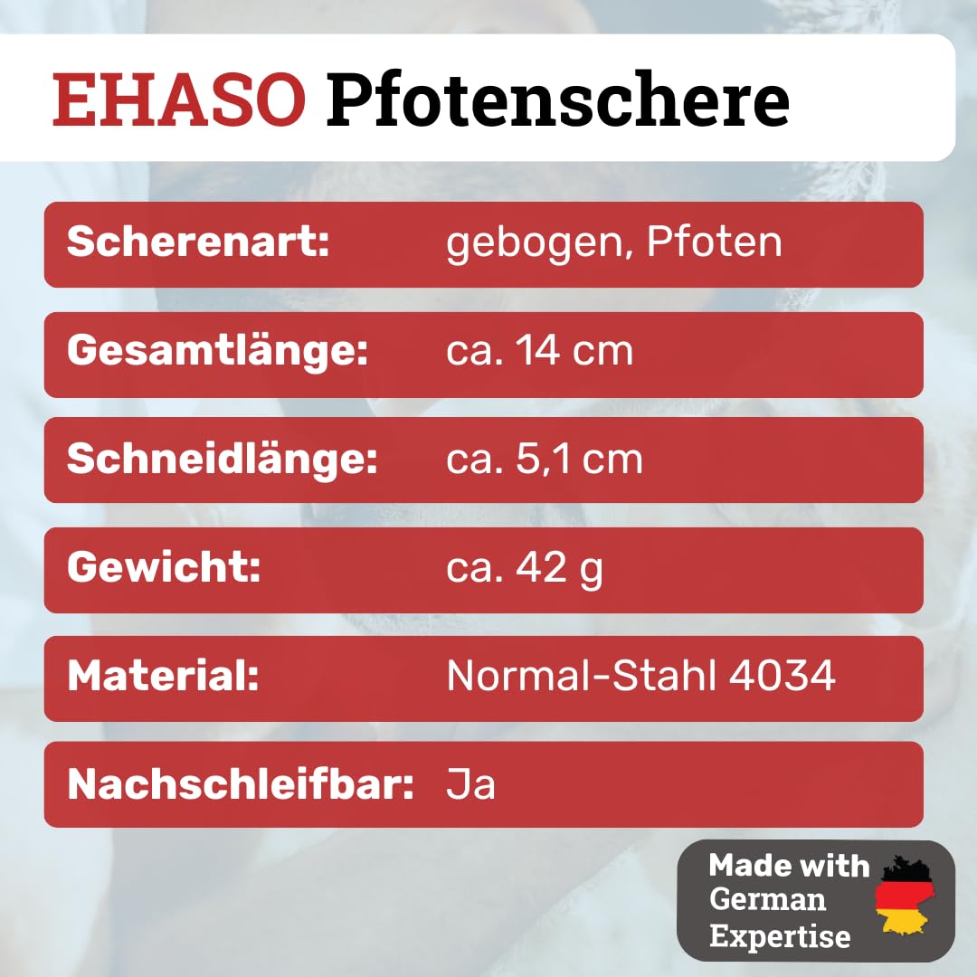 EHASO Premium Pfotenschere 14,5 cm gerade für Hunde | Schere, Klein und Präzise | Pfotenschere in Spitzenq