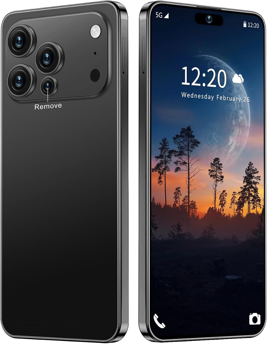 Huness 17 PM Smartphone Unlocked Cell Phone,6.99" HD Screen Unlocked Phone,16+512GB Android 15 Battery 7000mAh,Face ID/Dual SIM/5G/Fingerprint Button Unlock/Photos/GPS (Black, 16+512GB)