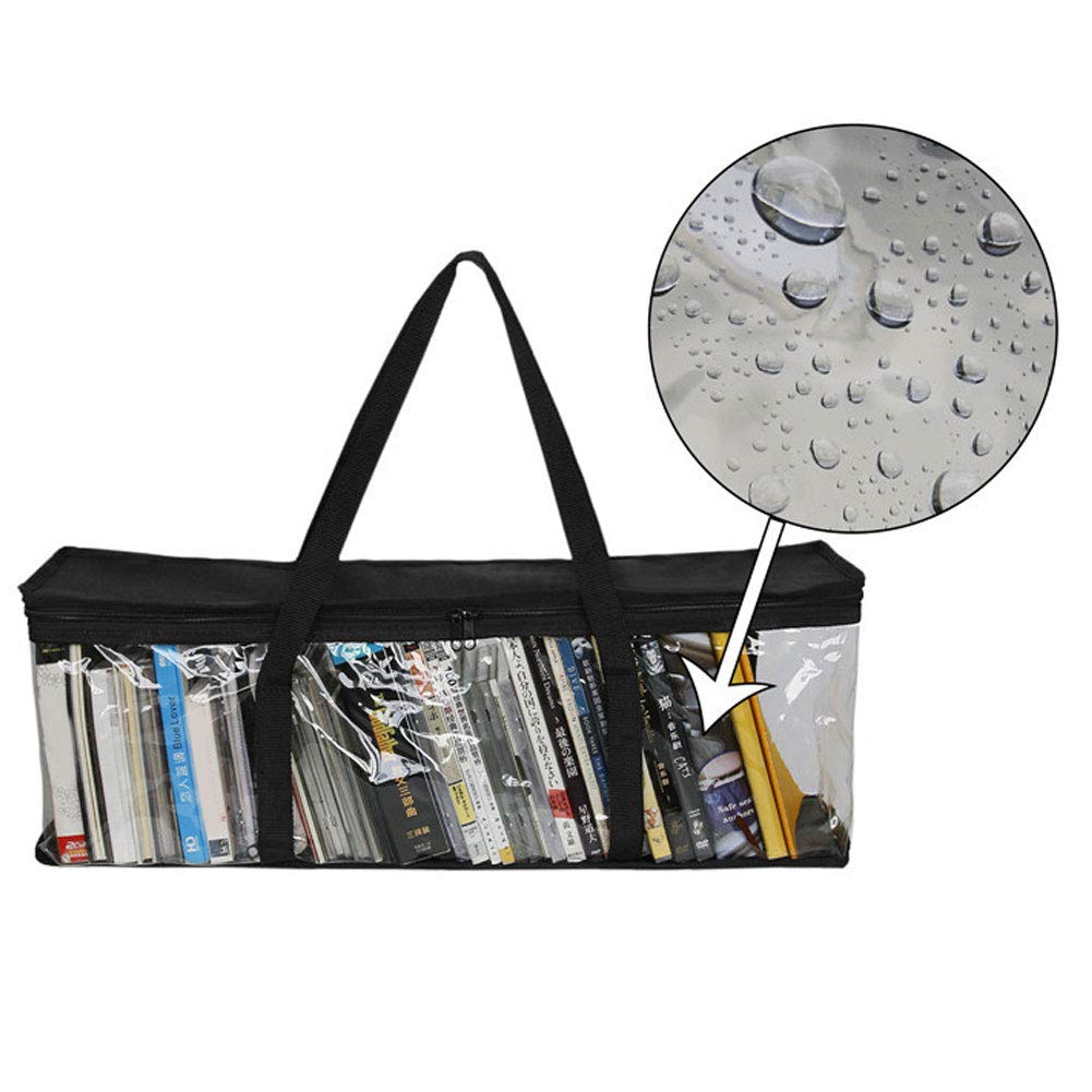 61x14x22cm Sacs de Rangement en Tissu Oxford PVC, Étui Transparent Grande Capacité avec Poignées Renforcées, Organisateur Portable pour Transport CD DVD Jeux Vidéo Livres Albums