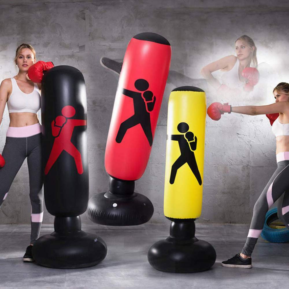 WingFly Sacco da Boxe da Terra 160 cm, Colonna Tumbler Gonfiabile per Addominali Fitness, Punching da Combattimento per Bambini e Adulti