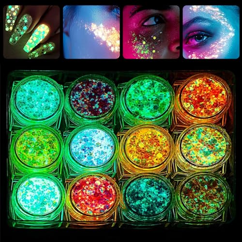 wohn&lebe 12 Colores Purpurina Cara Festival Brillantes Para La Cara Glitter Bar Boda Glitter Maquillaje Brillos Gel Lentejuelas Para Las UñAs Fluorescente Para Glitter Maquillaje