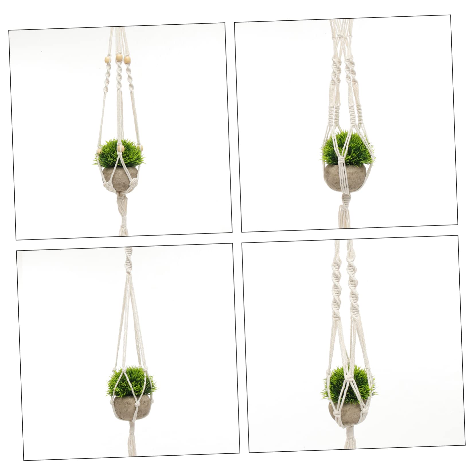 Abaodam Makramee Pflanzenhänger aus Baumwollseil Blumenampel mit Edelstahlring 4 Stück für Innenbereich und Garten Beige Dekorativ und Reißfest