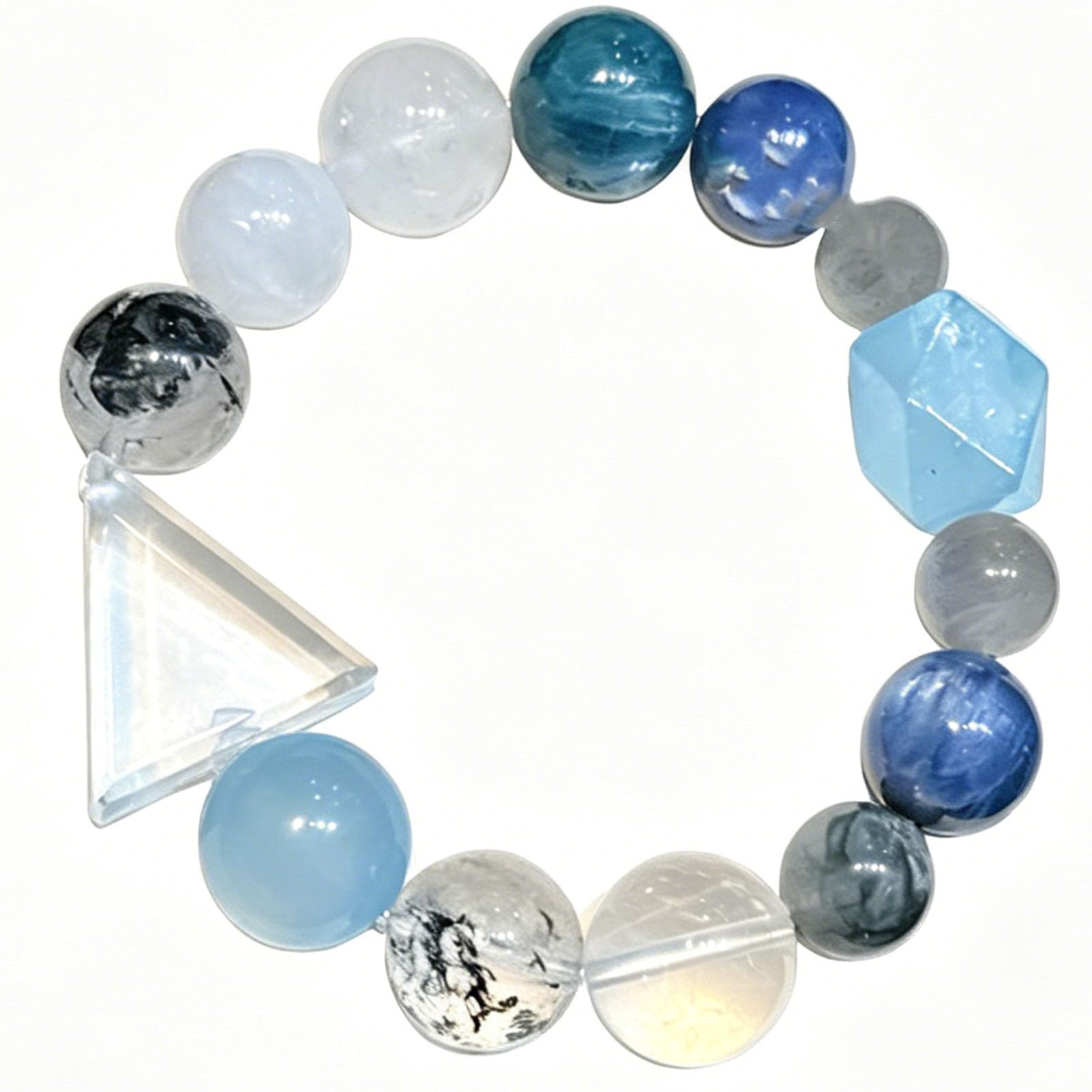 Pulsera de Piedra Aguamarina, auténticas Pulseras elásticas de Cuarzo Transparente, Cuentas de Cristal Azul Claro para la Paz y la claridad, joyería elástica para meditación