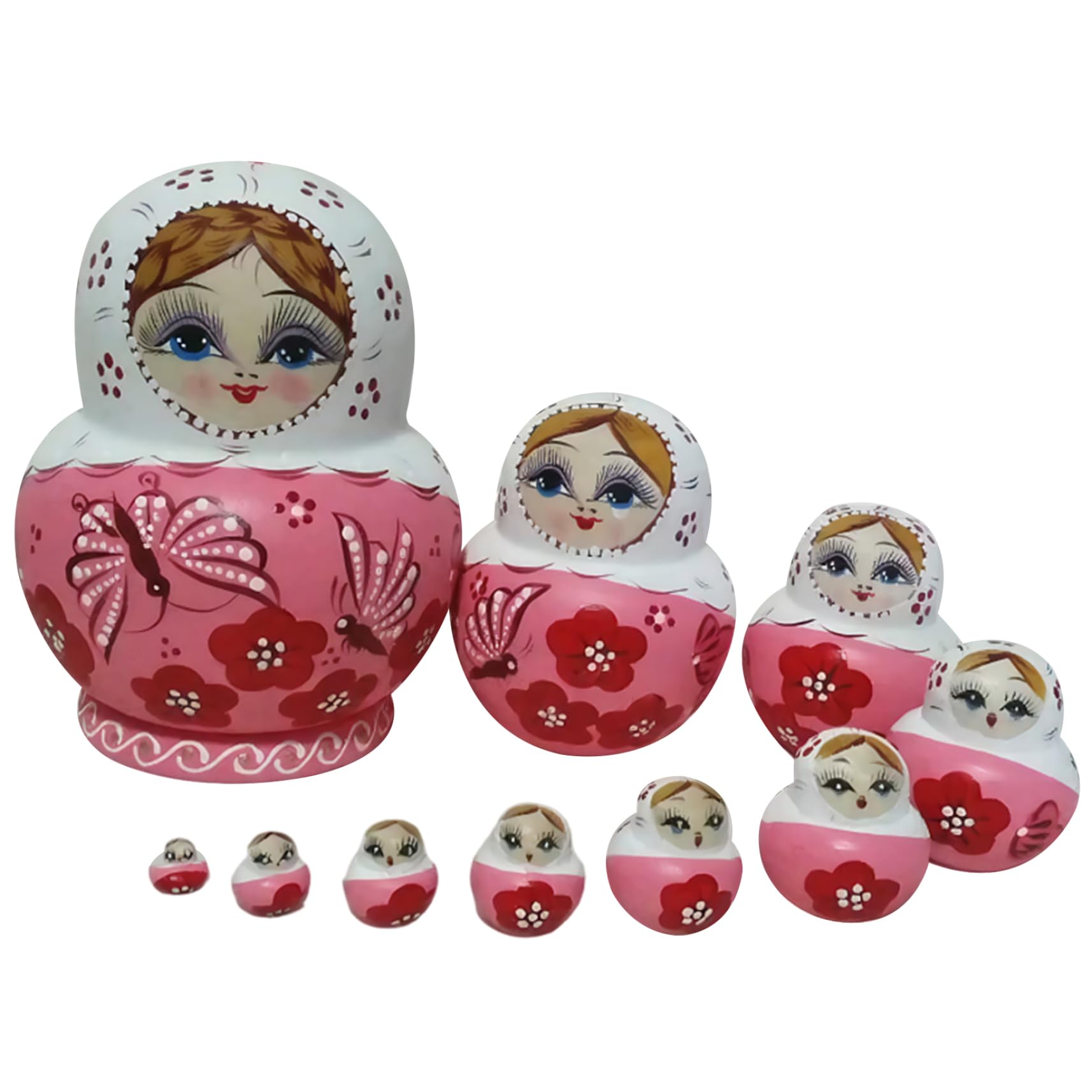 10 Teile/Satz Russische Nistpuppen Holz Matroschka Schmetterling Druck Mühelose Demontage und Montage für Kinder Sammlung Dekoration