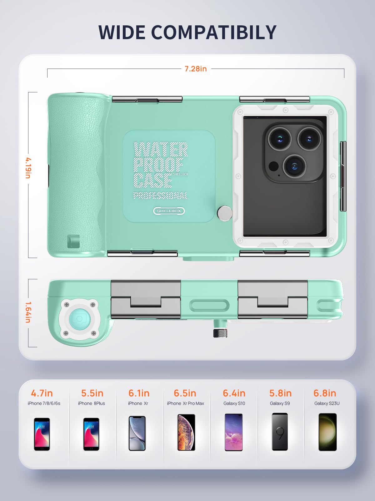 Lanhiem Wodoodporna torba 15 m [uniwersalna] Etui na telefon IPX8 Scuba Etui do iPhone Samsung Galaxy Huawei XiaoMi RedMi Oppo Vivo i Smartphone 4,7-6,8'' Podwodne etui - Teal White