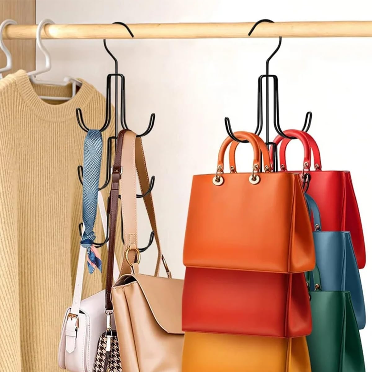 Support Rotatif Pour Sacs à Main Zuxbolf – 2 Pièces, Tourne à 360°, 4 Crochets, Gain De Place