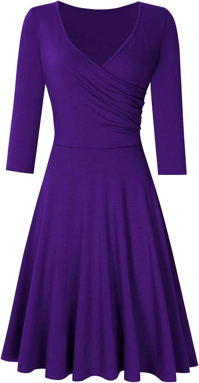 HiQueenWomen V-Neck A-Line Fit Flare Swing Party Dress
