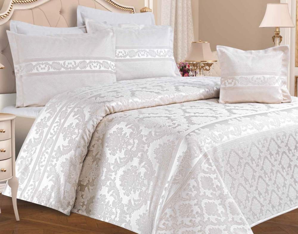 Ozdilek 100% Cotton Premium Elegant Bedding Set, 7- Piece Pique Bedspread Coverlet Set - Misy Krem