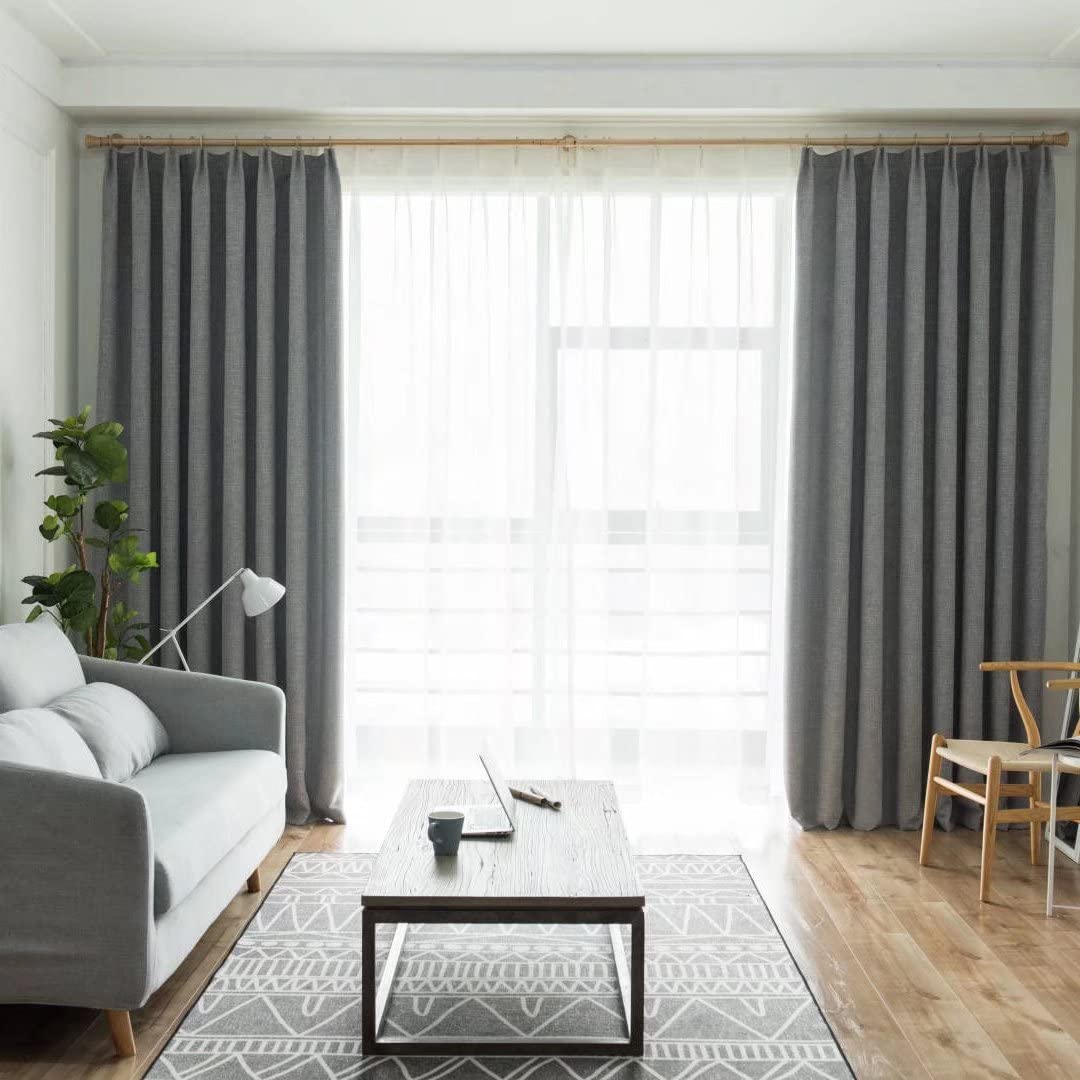 Grey Coarse Textured Linen Curtain Soundproof Room Darkening Heavy Customizable Over Size Single Panels Bedroom Pleated Top Drape, not Full Blackout(Grey, 100" W x 96" L)