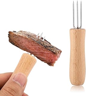 GLOGLOW 4 peças de suportes de milho, cabo de madeira de aço inoxidável, suportes de espiga de milho, churrasco, carne, garfos de frutas, espetos de milho, garfos para churrasco em casa, milho doce, carne assada
