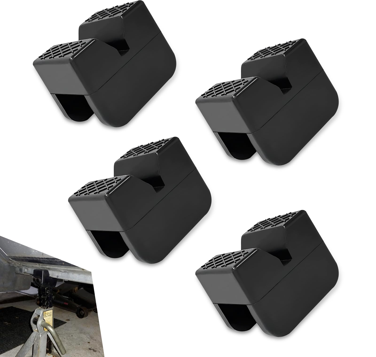 4 PCS Car Jack Rubber Pads, Slotted Frame Rail Clamp Weld Protectors, Super Strong Load-Bearing Capacity Jack Pad Adapters, Universal for Most Cars Jack Stand Repair Accessories (Black)