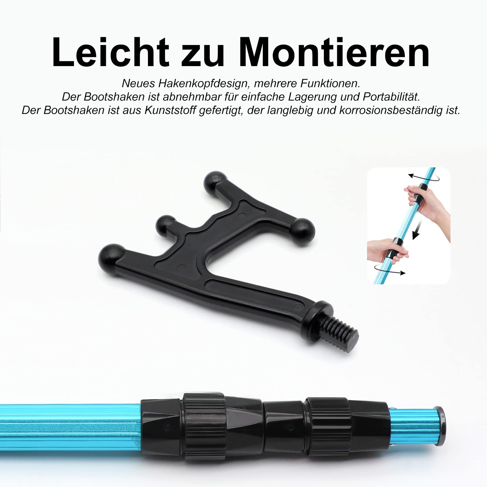 KOMCLUB Telescopische boothaak, telescoopstang om vast te dokken, roestbestendig met heldere parelboothaken, antislip accessoires voor het dokken