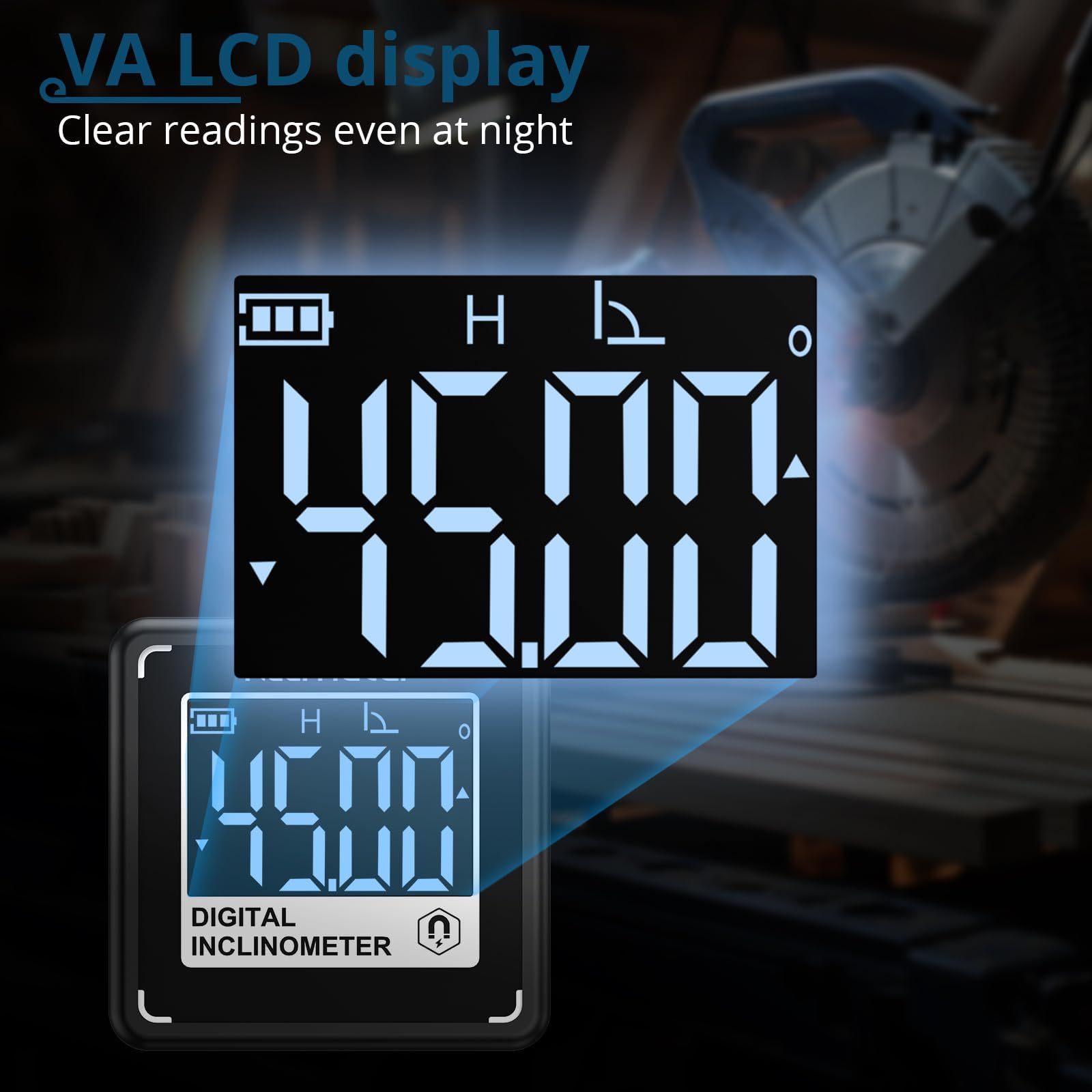 Inclinometro Digital Compacto, Nivel Digital con pantalla VA, base magnética, ranura en V, Type-C, IP54 para medición precisa 4×90° en talleres y obra, ideal para manualidades y bricolaje