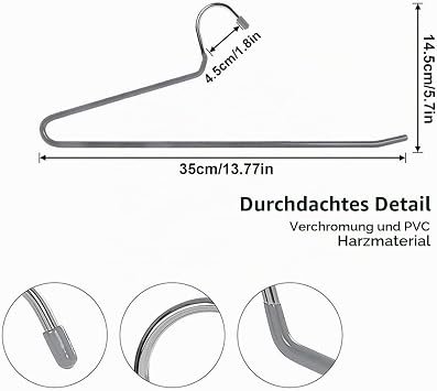devesanter 20 Stück Hosenbügel Metall mit Rutschfester Beschichtung Grau