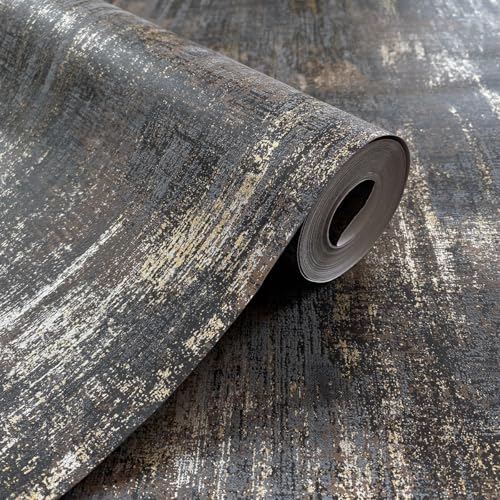 AM1NAH Metallic Textured Wallpaper 20.8' x 786.0' Black Gold Industrial Distressed Traditional Wall Paper