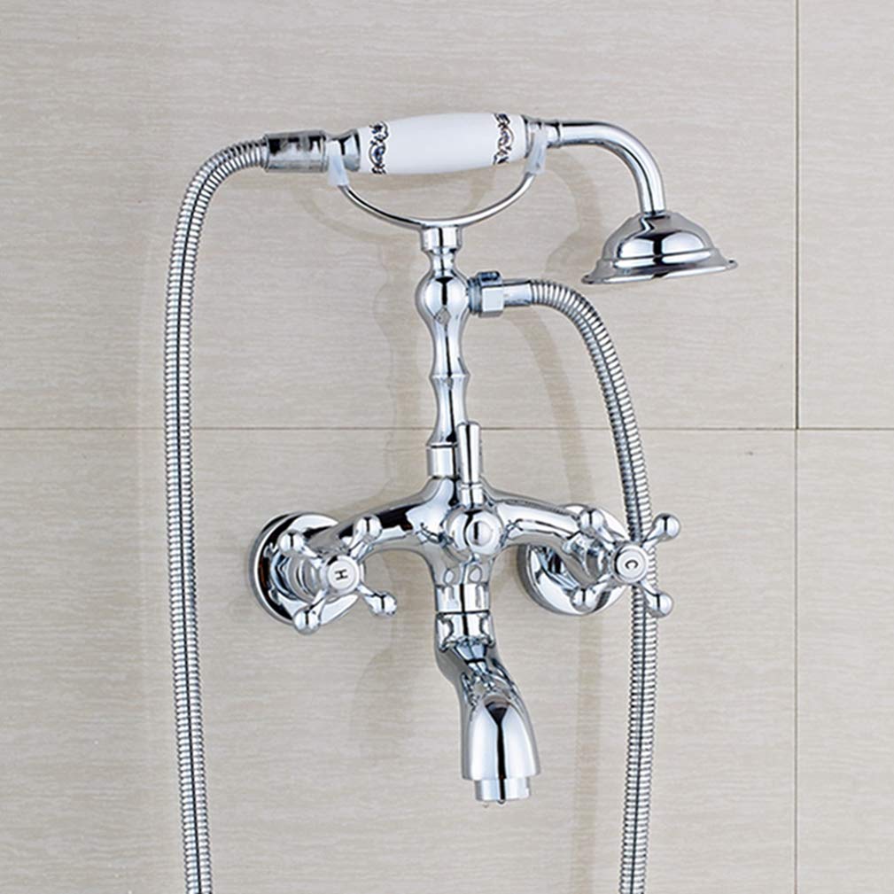 JYBNBBE Chrome Polished Bathroom Tub Faucet Double Handles Mixer Tap with Handheld Shower Wall Mounted Bathtub Faucet Hot and Cold Water Mixer Tap