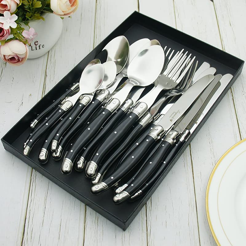 Besteck-Set 24-teiliges Tafelset Laguiole buntes Besteck Kunststoffgriff Tafelmesser Gabel Löffel Edelstahl-Essgeschirr (Farbe: 24 Rainbow Cutlery) (24 Rainbow Cutlery)