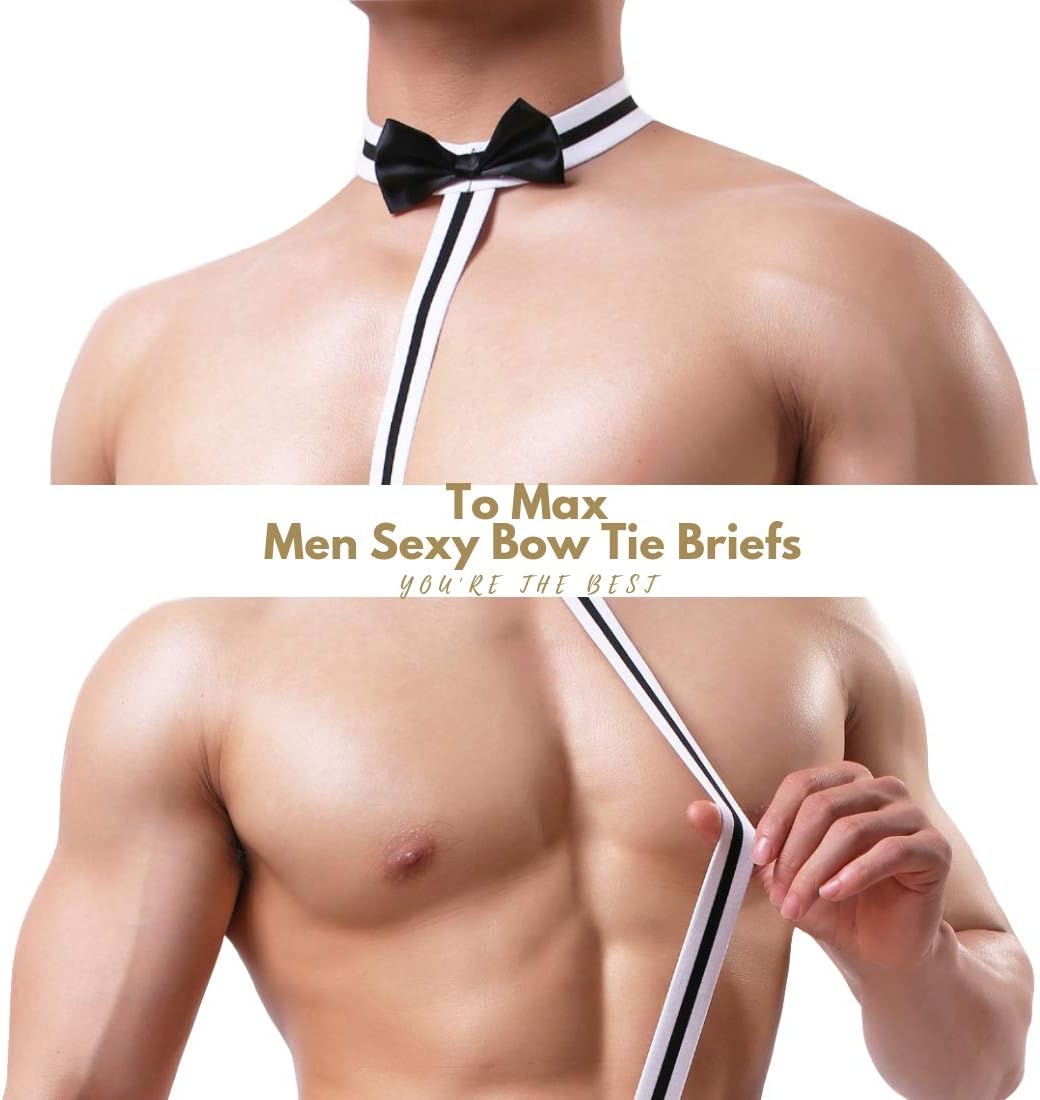 To Max Men's Sexy Underwear, Bow Tie Briefs Pouch Thong, Mens Low-Rise Lingerie, Premium Cotton Comfort Stretch Jockstrap Black Sexy Men's Underwear Sexy Thong Jockstrap (Black)