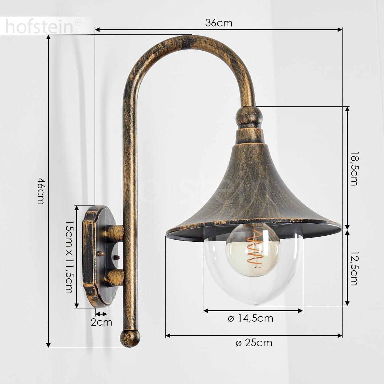 HOFSTEIN Außenwandleuchte Elgin, Außenwandlampe aus Metall/Kunststoff in Braun-Gold/Klar, Wandleuchte Down außen im Landhaus/Retro/Vintage-Stil, E27, IP44, Hof, Eingangsbereich, Terrasse, Haustür