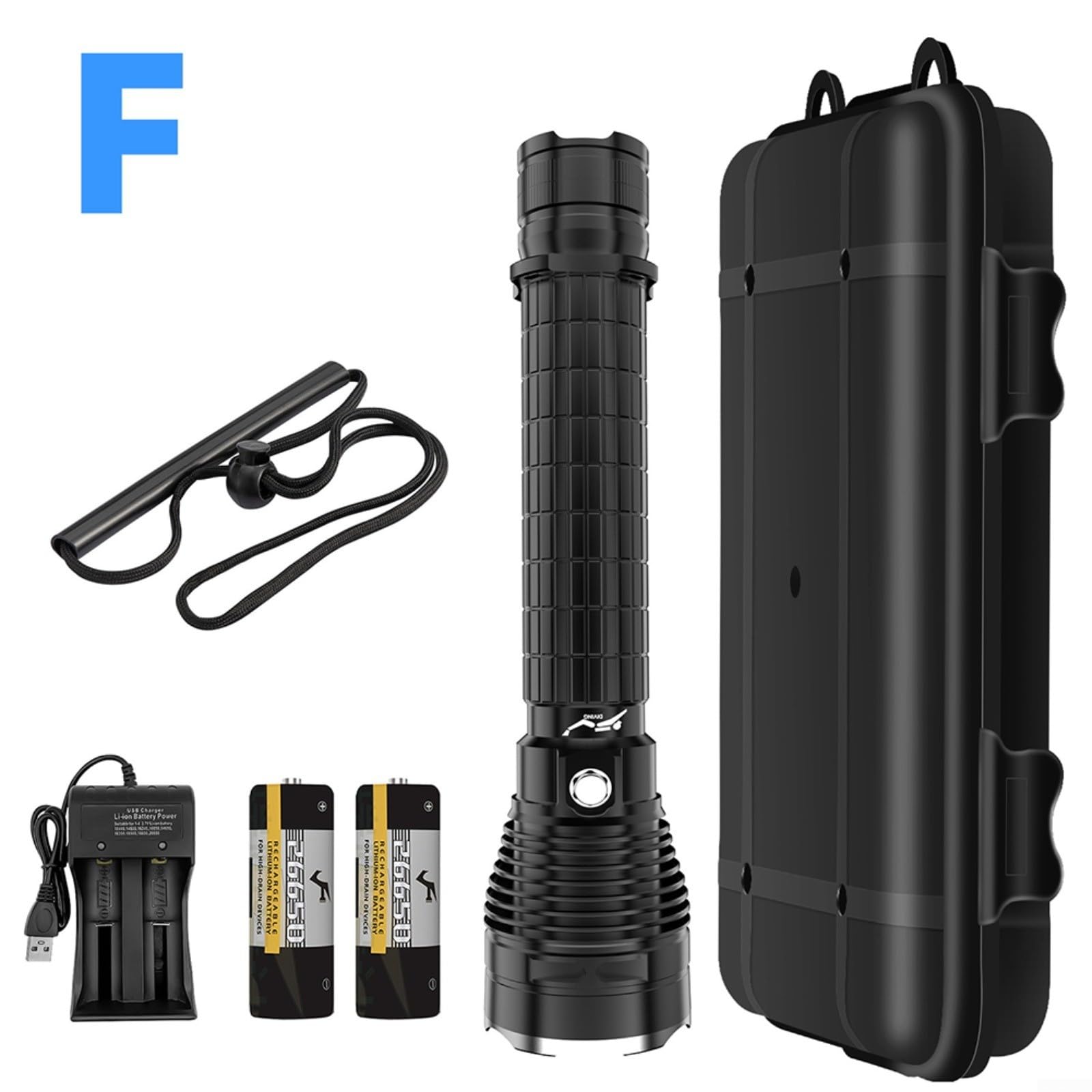FACAIIO Lampe torche de plongée étanche rechargeable 4000 lm pour la plongée, l'escalade, le camping, la pêche, la spéléologie (F)