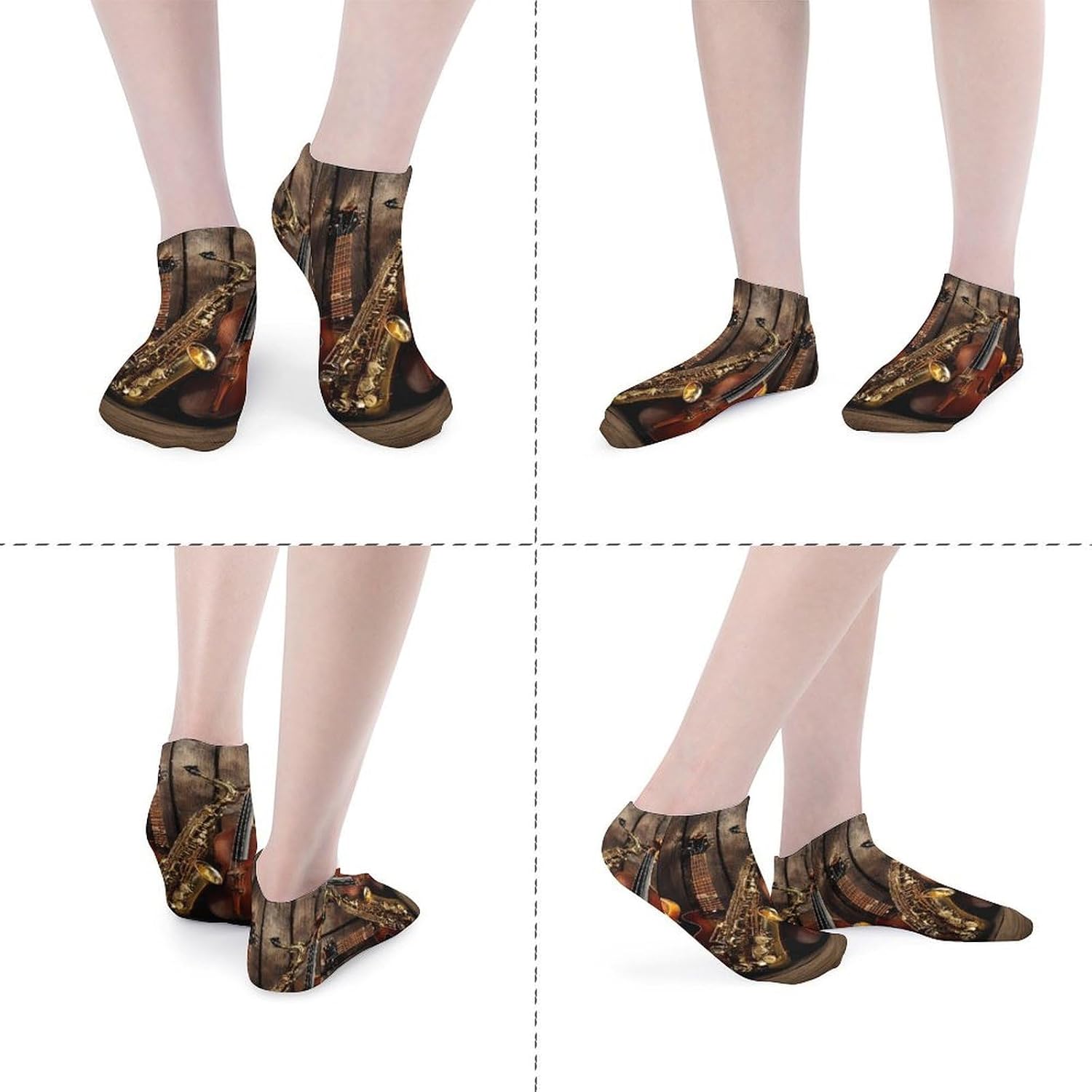 Guitar Violin Saxophone Musical Instruments Men Socks No Show Low Cut Ankle Sock