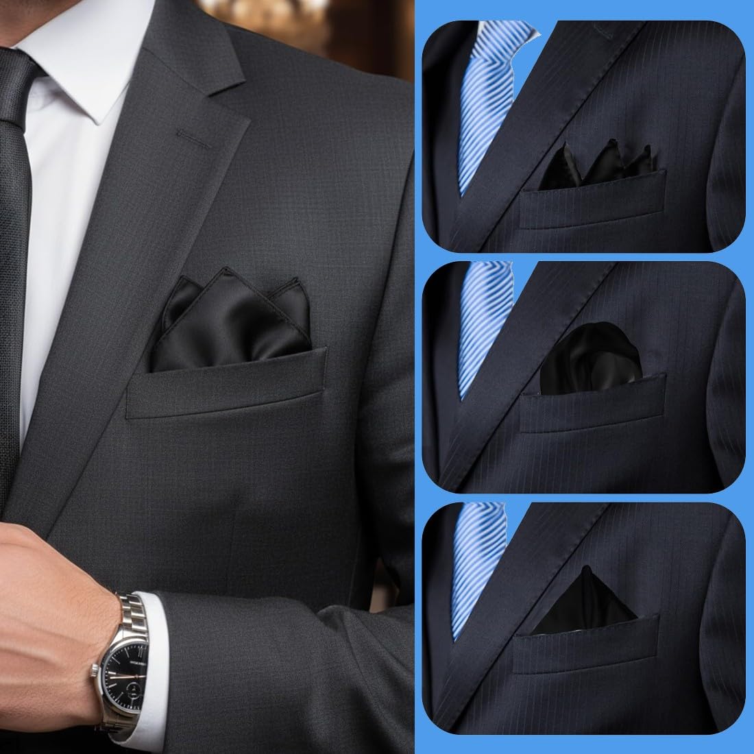 4 Pochette Costume Homme, 1 Porte-Mouchoirs, Mouchoir de Poche Costume Homme avec Support Carré, Écharpe carrée en soie, Support Carré pour Mariage, Smokings, Costumes, Cîner, Vestes