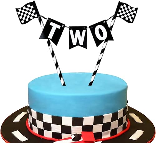 Decoración para tartas de dos rápidos, decoración de segundo pastel de carreras, suministros de fiesta de cumpleaños con temática de bandera a