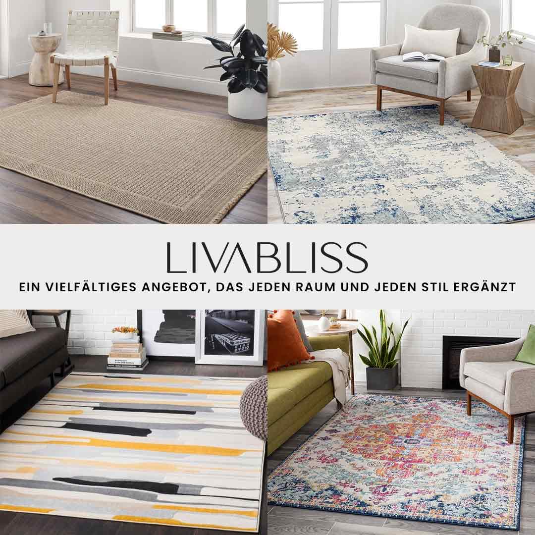 Livabliss Porto Outdoor Teppich wetterfest - In und Outdoor Teppich für Balkon 160 cm, Terrasse, Garten, Küche - Teppiche Boho Style für draußen - Beige, Schwarz, Grau