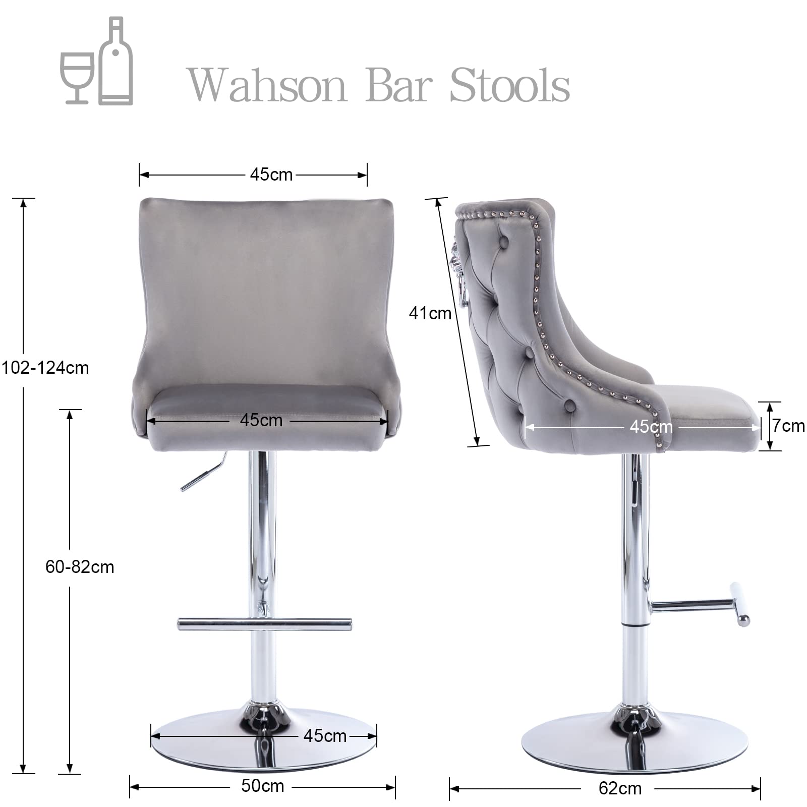 Buy Wahson Velvet Bar Stools Set of 2 Counter Chairs with Backrest