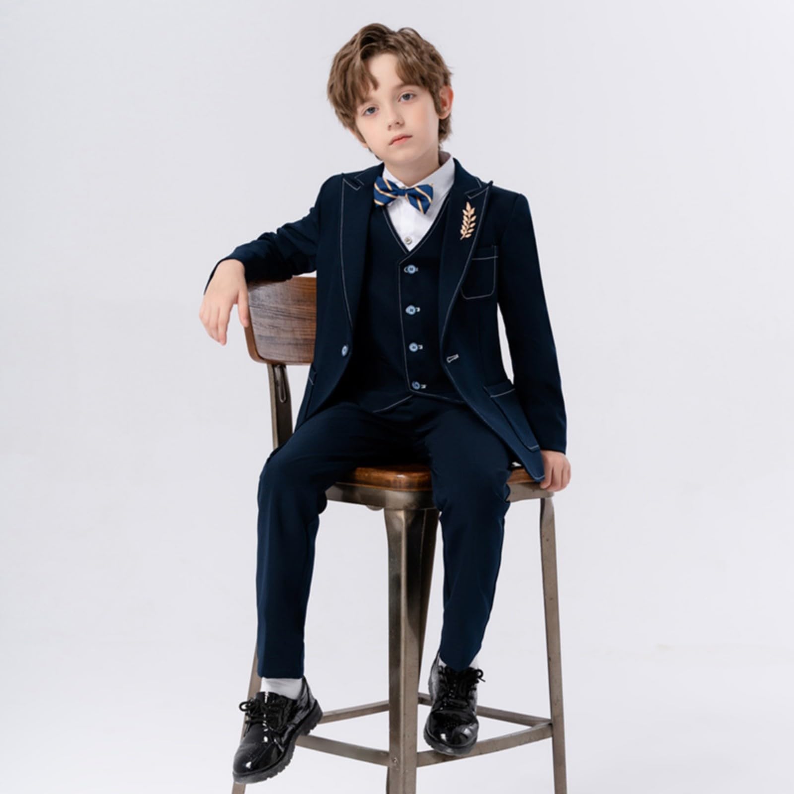 Generisch Chándal para niños y niños, ropa deportiva, juego de chándal para niños, niños, primavera, a cuadros, camisa de manga larga, pantalones, abrigo, pajarita trajes, 6 piezas