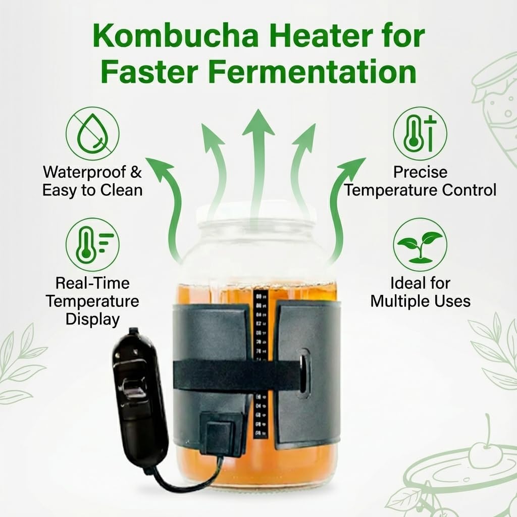 Kombucha Heating Wrap for Homebrew Heating - Fermentation Heating Pad with - Kombucha Warmer - Wrap Around Heater for making Kombucha and other Brews with Thermometer (HEATING PAD + WRAP)