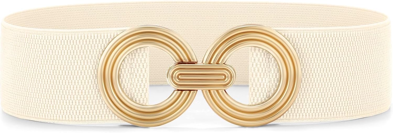 WHIPPY Women Wide Elastic Waist Belt Fashion Hollow Out Round Gold Buckle Stretchy Belt Waistband for Ladies