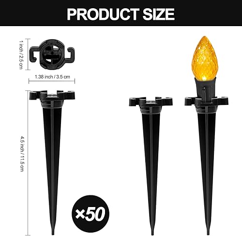 Miniatura 2 de CEWOR 50 estacas de Navidad para patio, 4.5 pulgadas, estacas de luz de plástico C7 C9, estacas de luz universales para luces navideñas al aire