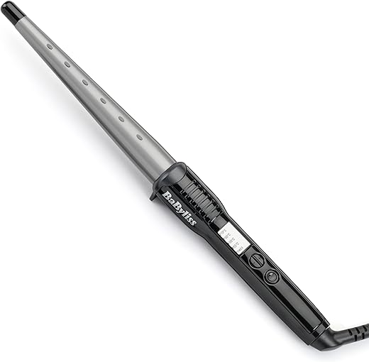BaByliss Ceramic Curling Wand Pro - 13-25mm Hair Curler for Natural Waves and Curls, Ceramic, 5 Heat Settings 150°C to 210°C, Grey & Black, 2285CU