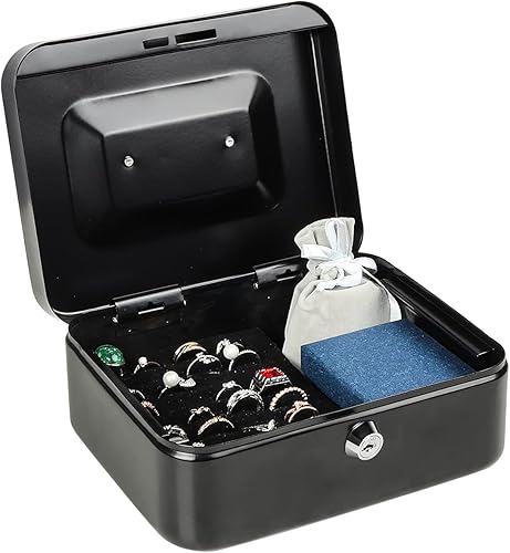 Miniatura 3 de Caja de dinero grande con bandeja de dinero, con cerradura de llave, mediana, 7 45 x 6 45 x 3 35 pulgadas, color negro