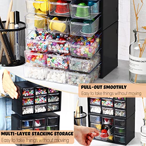 4 Pack Desktop Storage Organizer With 9 Drawers Craft Organizer With Mini Drawers Plastic Organizers And Storage Drawers For Craft Art Jewelry Cosmetics Sewing Supplies Storage (Black) #TOP3