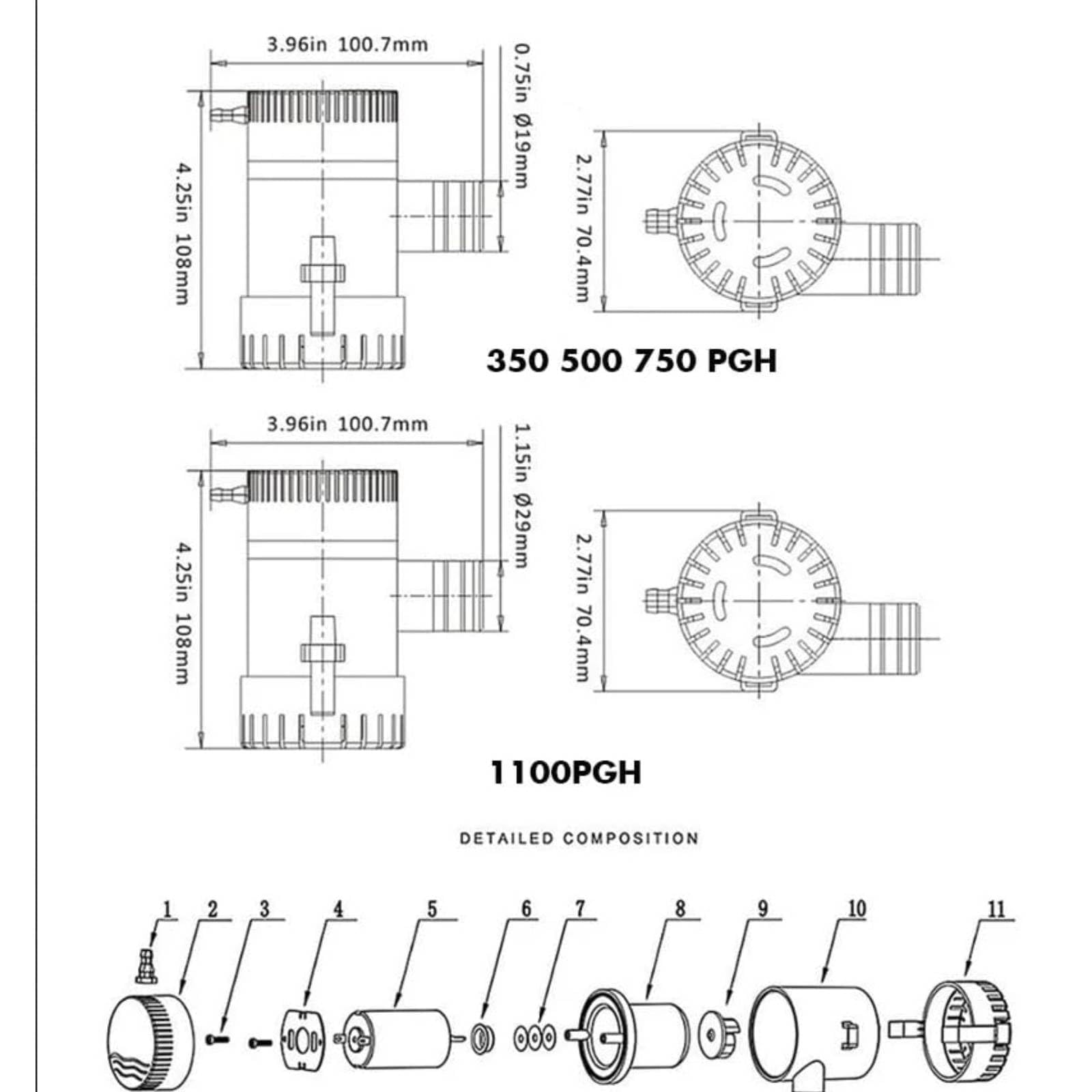 Bilgepumpe, Automatische Bilgenwasserpumpe, Marine Grade Tauchpumpe DC Semiautomatischer Schalter Elektrische Kleine Pumpe für den Abfluss Liefern Strom(DC24V 350 gph)