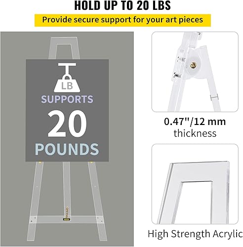 Miniatura 5 de VEVOR Soporte de caballete, caballete de exhibición acrílico, soporte de letrero de bienvenida de 58 pulgadas de altura, trípode ajustable para